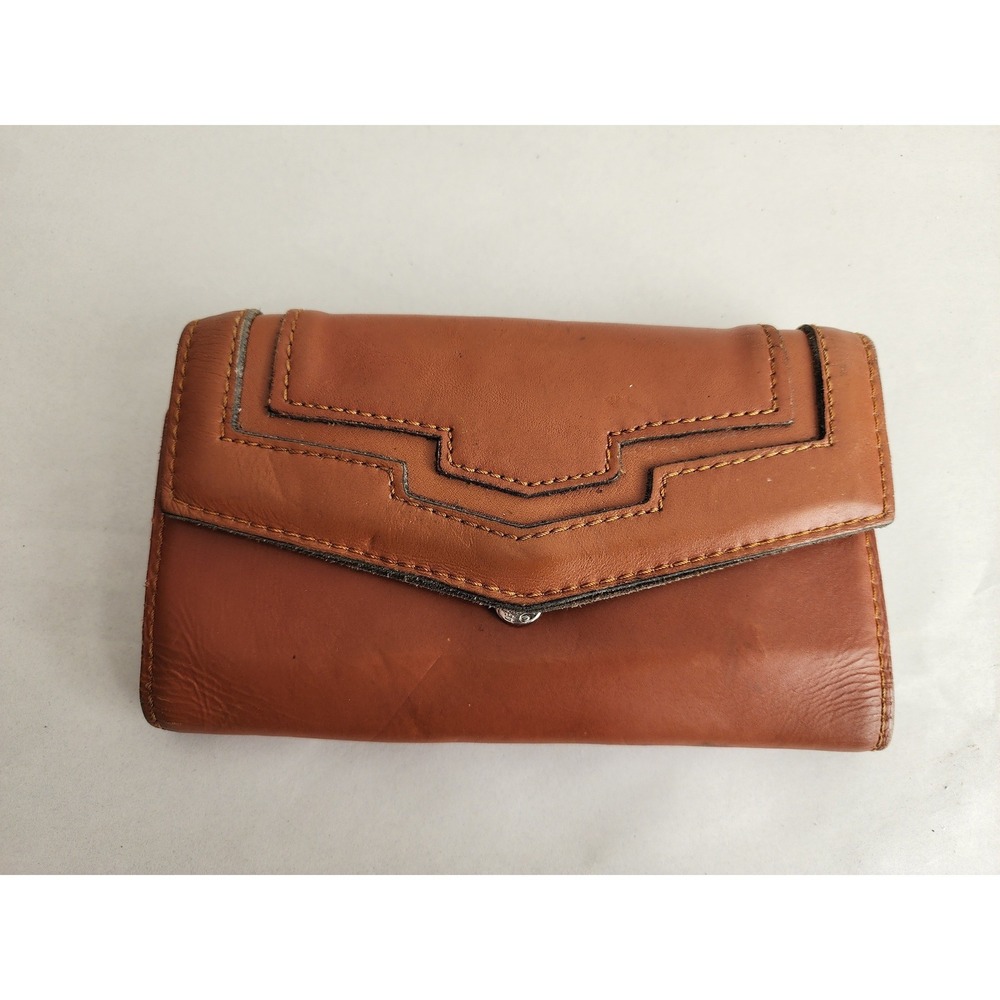 Vintage Roxy Brown Leather Trifold Wallet Western Stitched Suede Interior